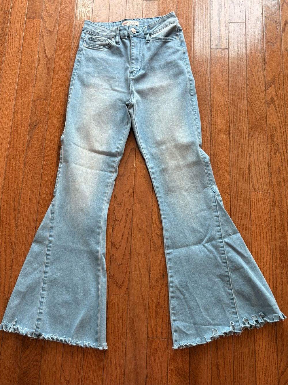 YMI Light Blue High-Rise Flared Jeans with Frayed Hem